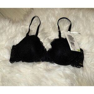 DKNY Womens Superior Lace Balconette Bra Underwire Lined Womens 32B Black DK4500